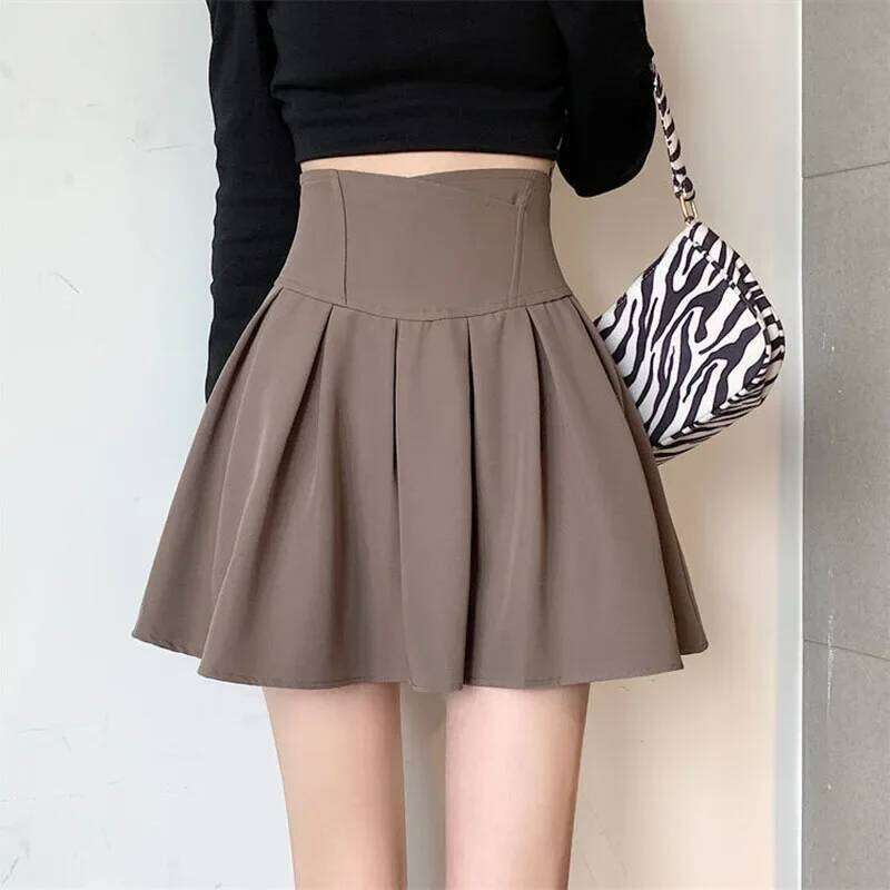 Lucyever Fashion Women Zipper High Waist Mini Korean Style Anti-Glare Pleated Skirt Female Show Leg Length A-Line Skirts Z260314
