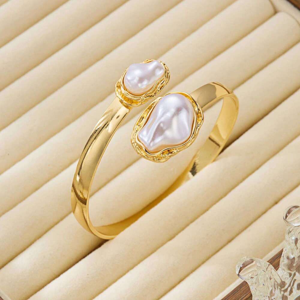 Exggerated Golden Baroque Imitation Pearl Jewelry Set for Women Vintage Snake Chain Necklace Open Cuff Bangle and Ring Jewellry Z260313