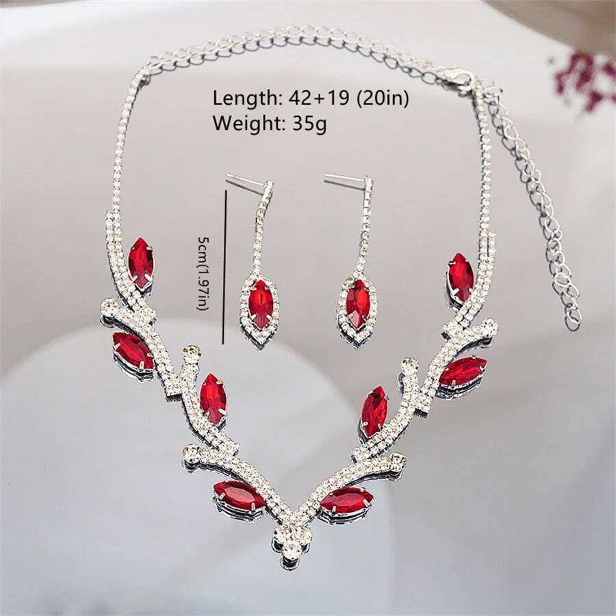 FYUAN Geometric Rhinestone Necklace Women Pink Red Blue Green Crystal Earrings for Wedding Bride Jewelry Sets Z260313