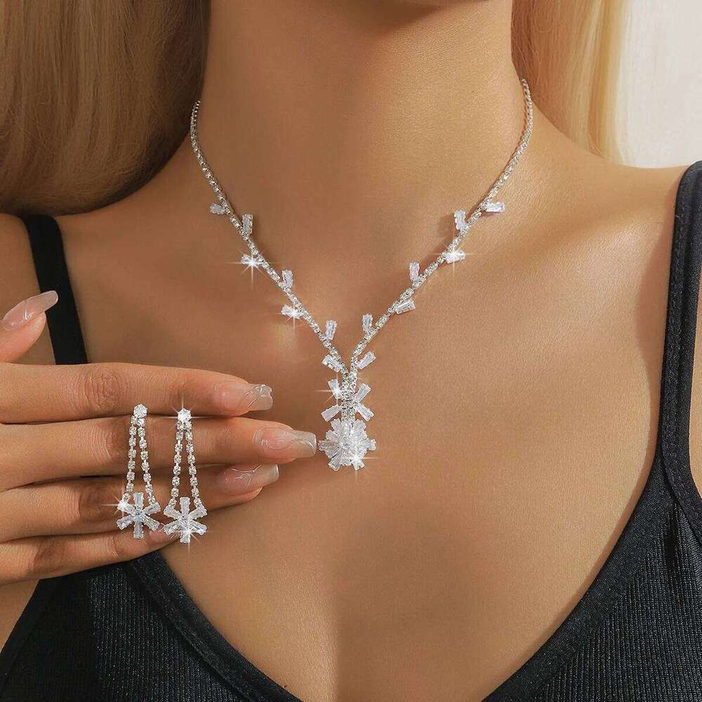 3PC Women's Fashion Geometric Flower Necklace Earrings Jewelry Set Suitable for Wedding, Party, Festival Gifts-8518 Z260313