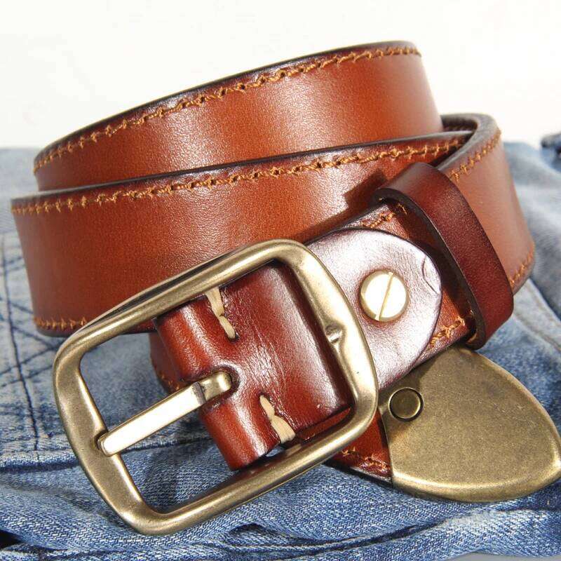Extra Thick Double-sided Personalized Jeans Genuine Leather Men's Pure Copper Pin Buckle Luxury Belt Z260226