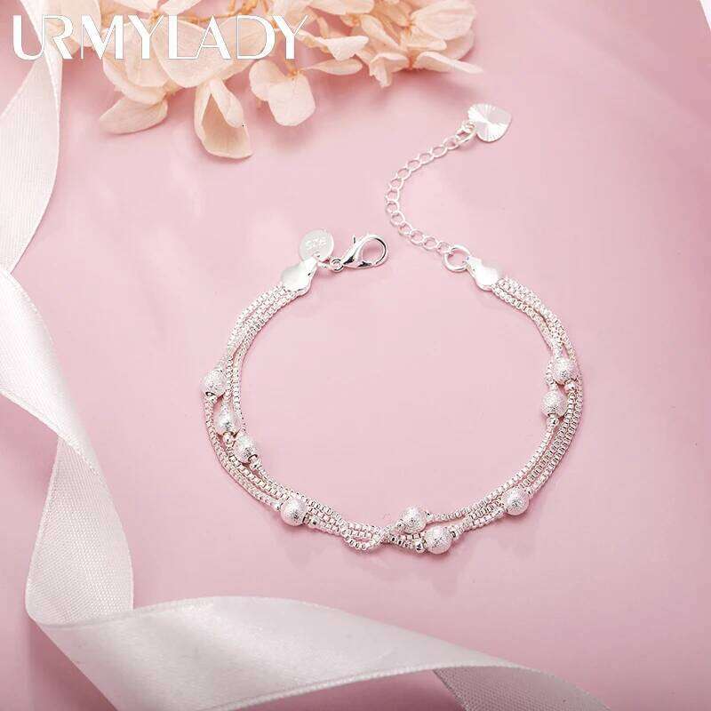 Hot sale 925 sterling Silver Geometry beads Chain Bracelet for Women Fashion Wedding Fine Jewelry Christmas Gift 8inches Z260313