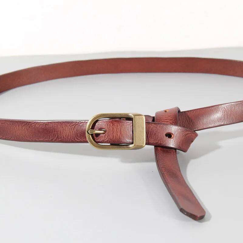 Retro Narrow Women's Pure Copper Button Top Cowhide All-match Casual Jeans High Quality Luxury Women Belt Z260226