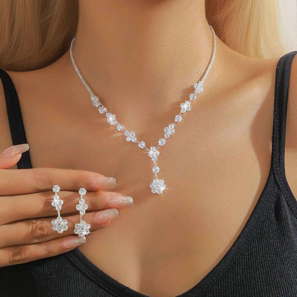 3PC Women's Fashion Zircon Fresh Small Flower Necklace Earrings Jewelry Set Sparkling Elegant Luxury Party and Festival Gifts Z260313