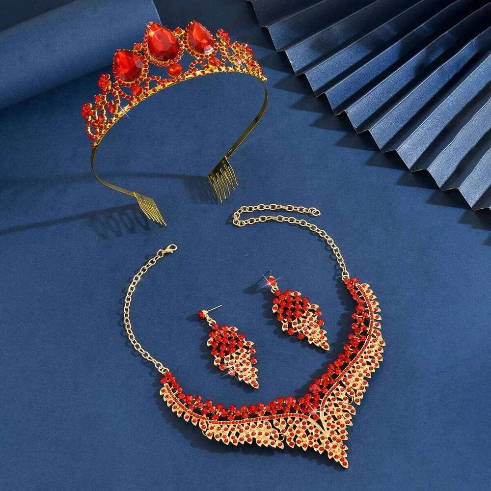 4PC Women's Fashion Water Drop Crown Necklace Earrings Jewelry Set Suitable for Wedding, Party, Festival Gifts Z260313
