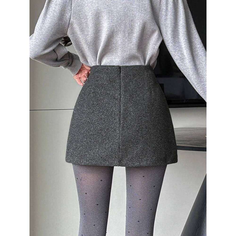 Autumn Winter Gray Thicken Women's Woolen Pencil Skirt High Waist Casual Slim Sexy Split Mini Short Skirts Lady Z260314