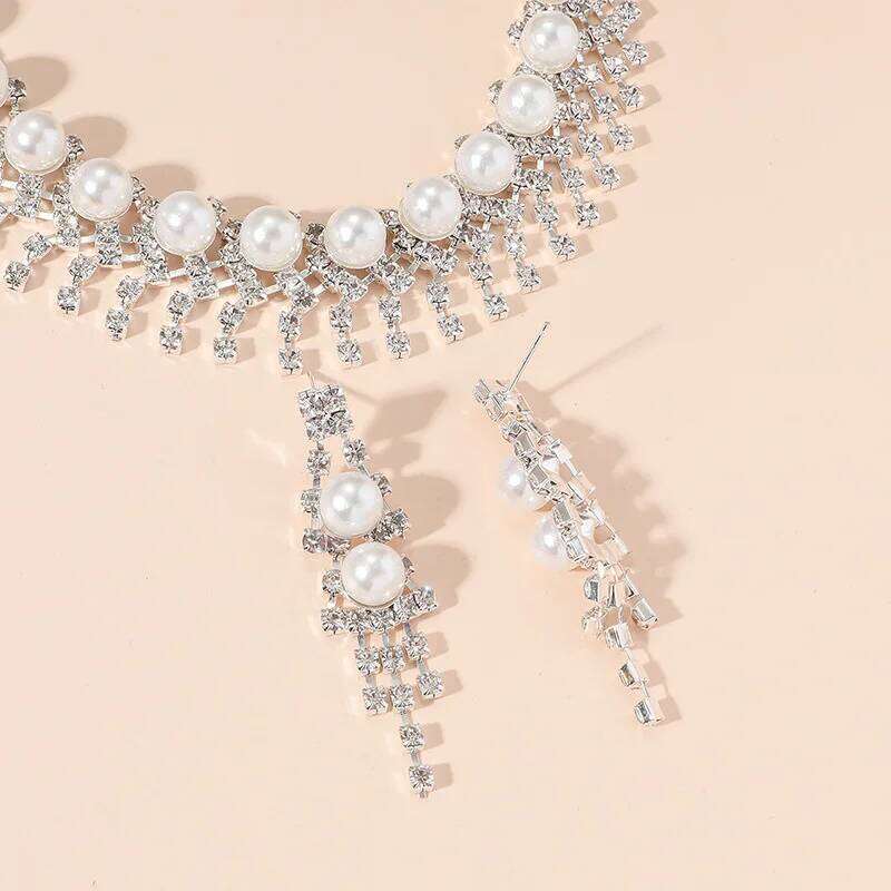 FYUAN New Style Geometric Rhinestone Earrings For Women Pearl Necklace Wedding Bride Jewelry Sets Accessories Z260313