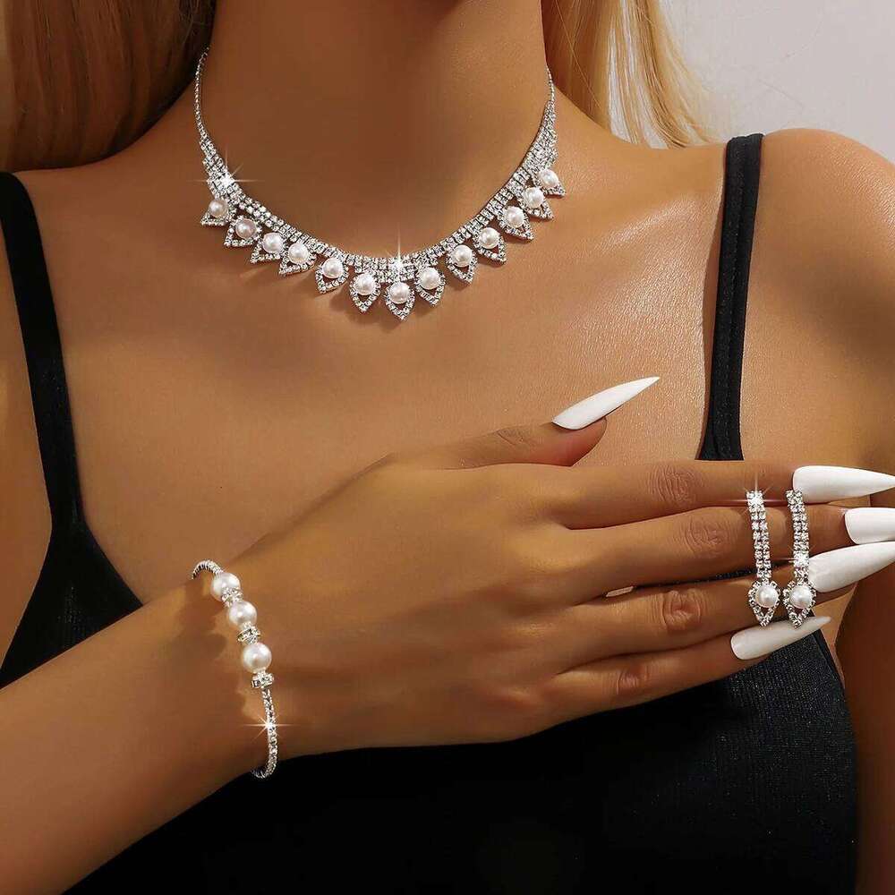 4PC Women's Fashion Trend Copper Claw Chain Pearl Necklace Earrings Bracelet Jewelry Set Wedding Banquet Party Festival Gift Z260313