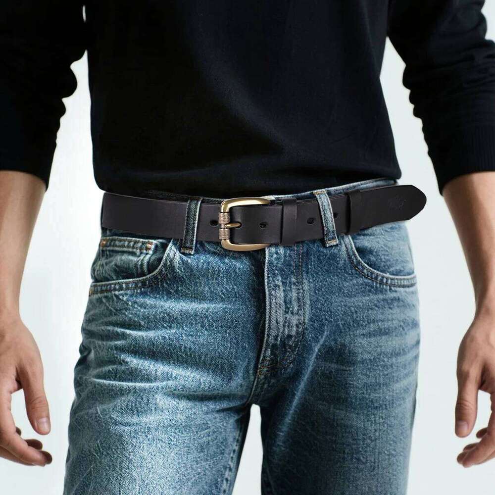BISON DENIM Retro Cowskin Leather Men's Belt High Quality Pin Buckle Cowboy Belts Perfect Gift for Father's Valentine's Day Z260226