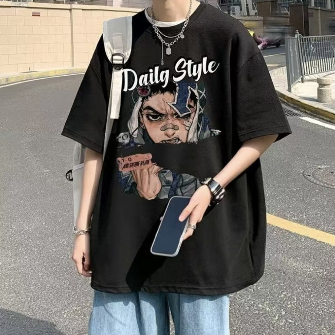 Americanstyle Designer T-shirt Shortsleeve Designer Hoodie For Men Summer Polo New High Street Halfsleeve Trendy Loose Fashion Shortsleeve Top For Men