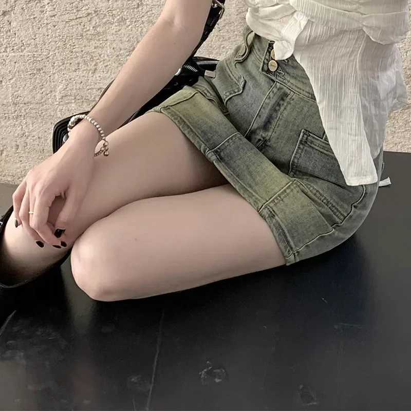 Summer Women High Waist Straight Shorts Skirts s Streetwear Aesthetic Denim Dress Female Korean Fashion Yellow Jeans Skirts M260314