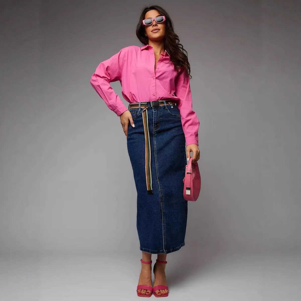 Denim Skirt Women A Line Zipper Button Long Skirts Solid Pockets Casual High Waist Lady Elegant Streetwear Regular Autumn 2025 M260314