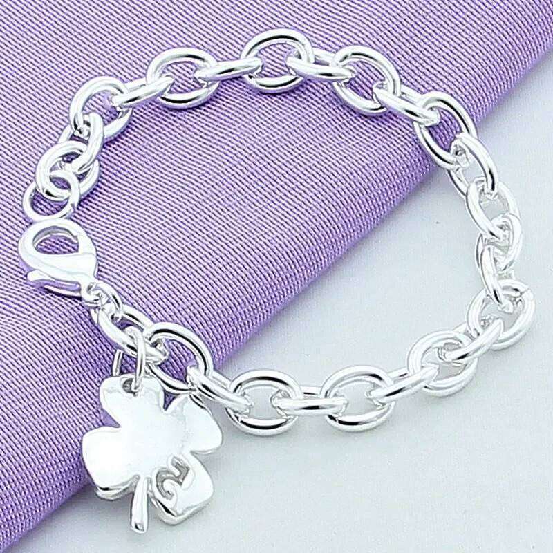 Top Quality 925 Silver Four Clover Charm Bracelet & Bangles for Women Jewelry Wholesale 8 Inches Z260313