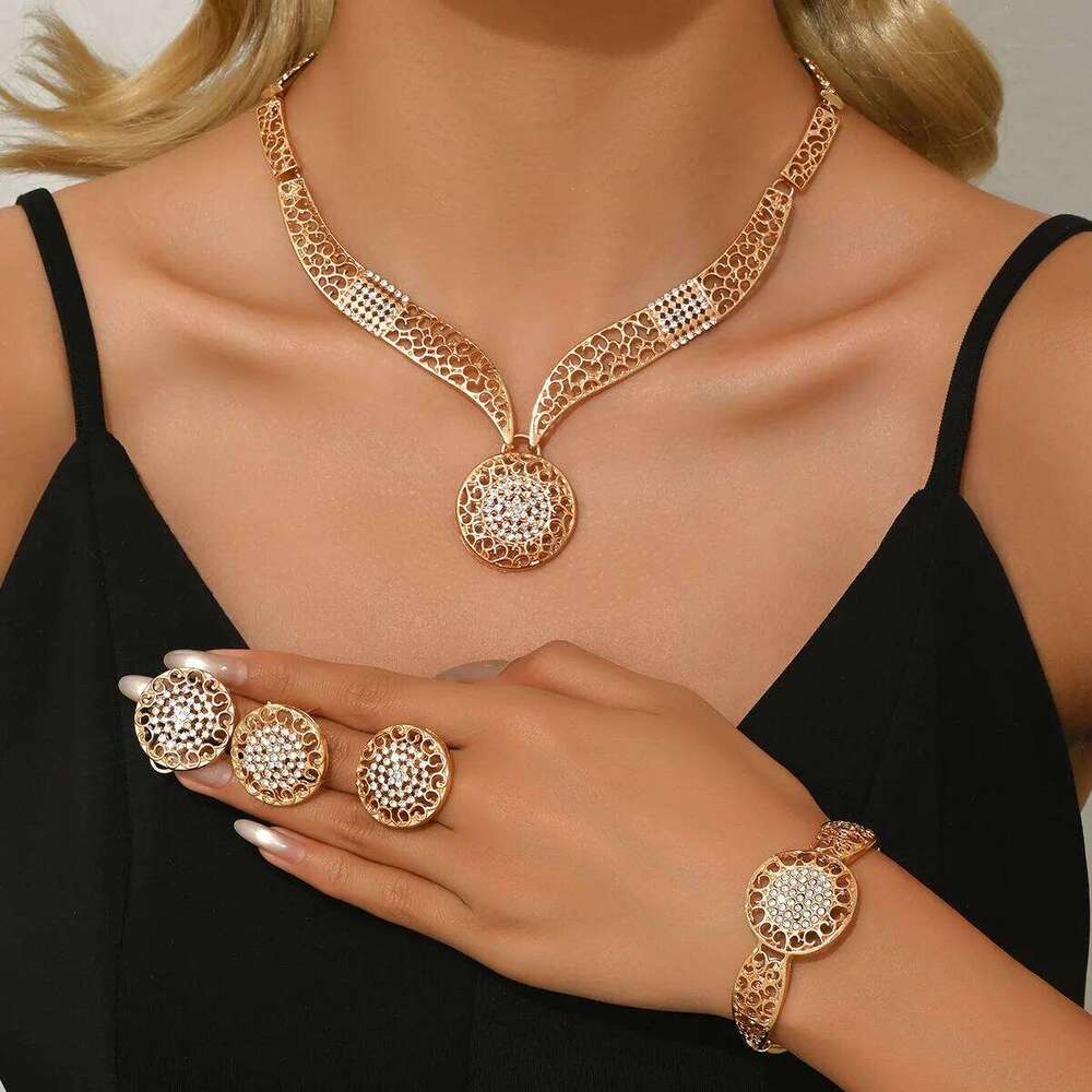 Luxury Gold Jewelry Set Women Necklace Earrings Bracelet Ring Fashion Party Wedding Accessories Z260313