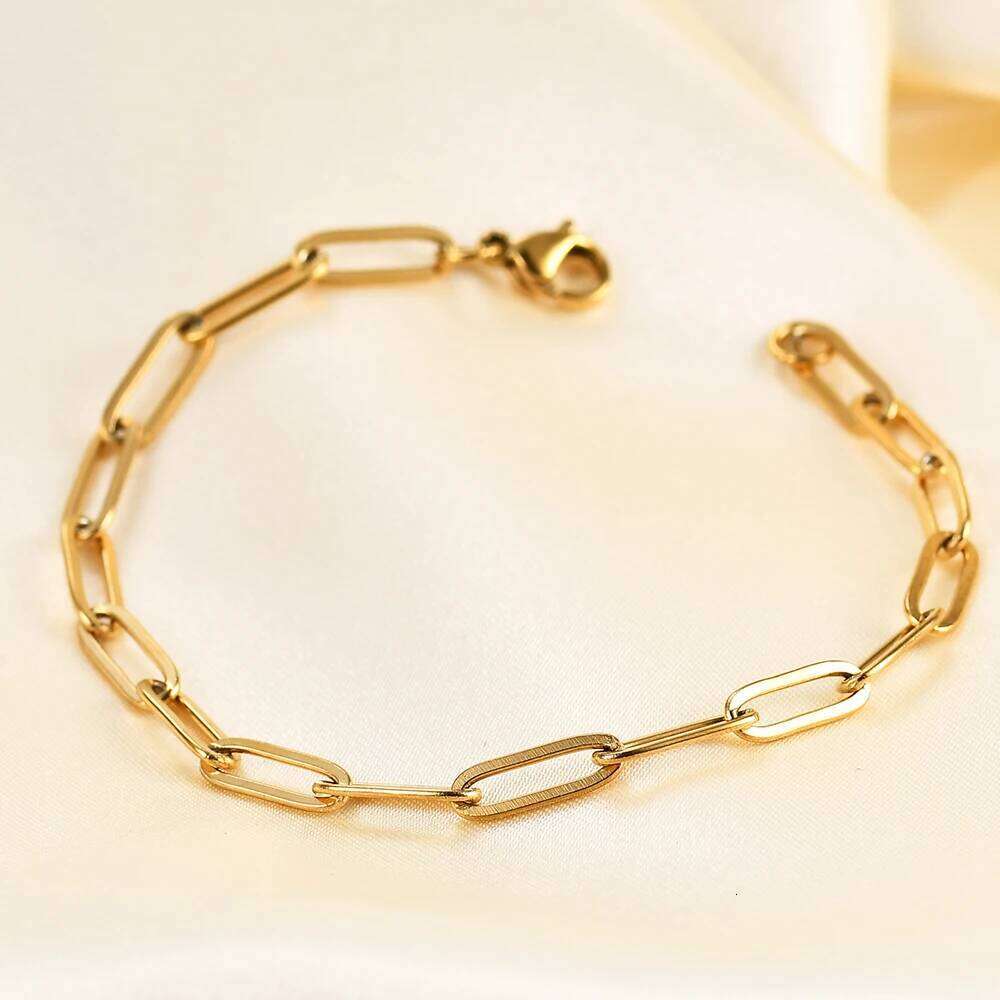 New personalized and simple paperclip rectangular chain bracelet, 14K gold-plated versatile bracelet Z260313