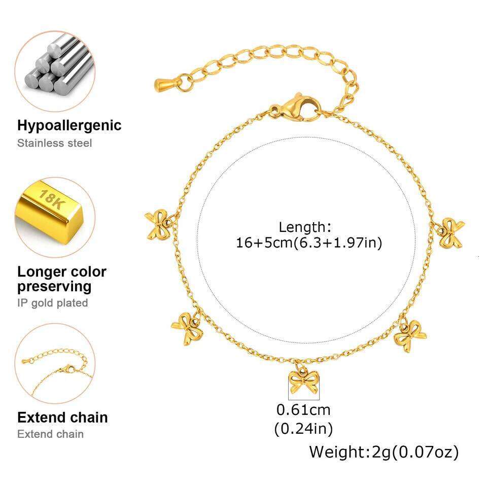 Minimalist Bowknot Bracelet for Women,Gold Color Stainless Steel Flat Rolo Chain Bow Bracelets,Trendy Waterproof Jewelry Gifts Z260313