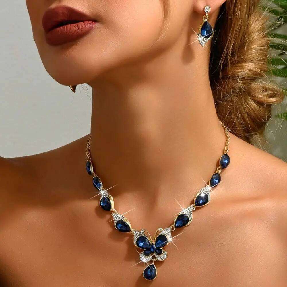 Crystal Shining Bracelet Earrings Necklace Set Luxury Exquisite Rhinestone Butterfly Jewelry Women Z260313