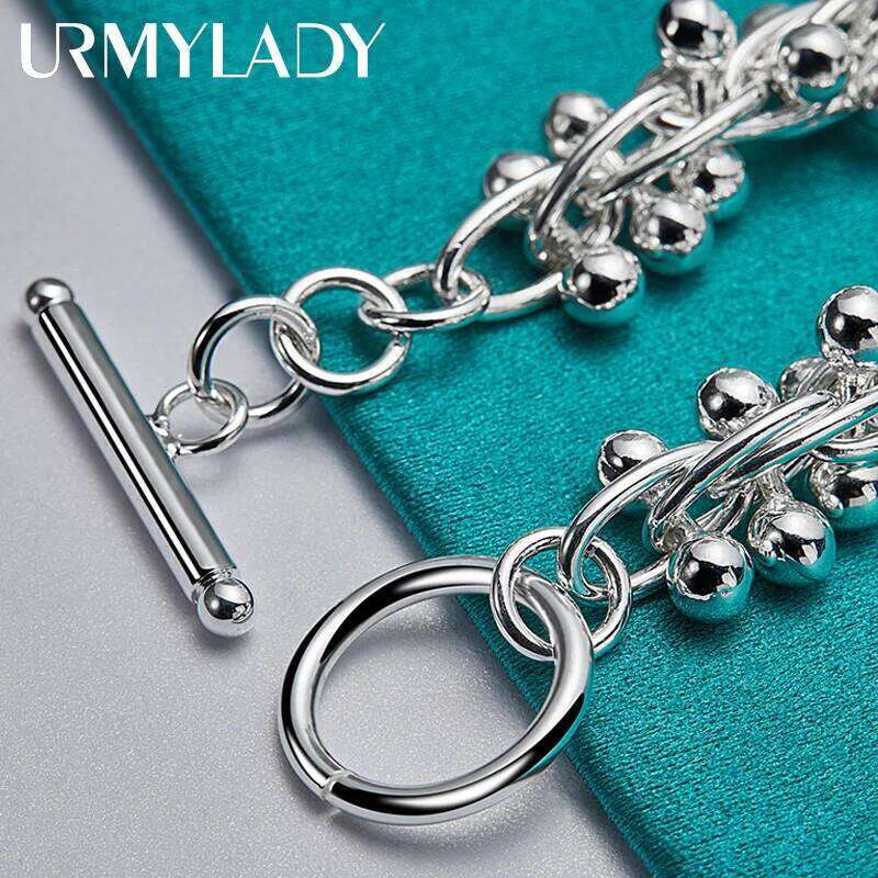 URMYLADY Smooth Grape Bead Bracelet 925 Silver OT Chain For Women Fashion Wedding Engagement Charm Jewelry Z260313