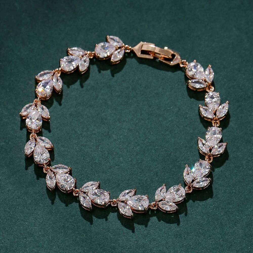 ZAKOL Luxury AAA Cubic Zirconia Wedding Bracelets for Women High Quality White Gold Color Leaf Charm Bracelet Bangles Z260313
