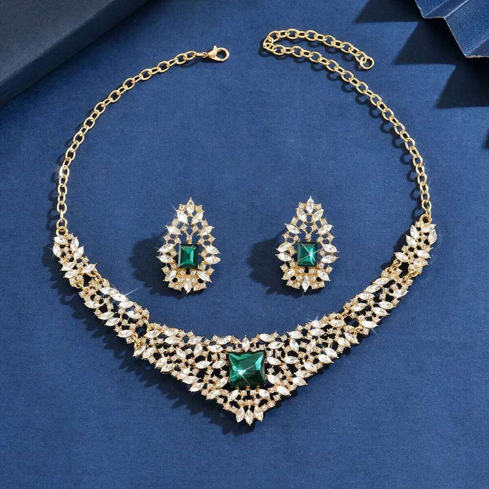 Vintage Royal Style Gold-Plated Red Gem Necklace Earrings Set - Women's Party Wedding Evening Prom Statement Jewelry Gift Z260313