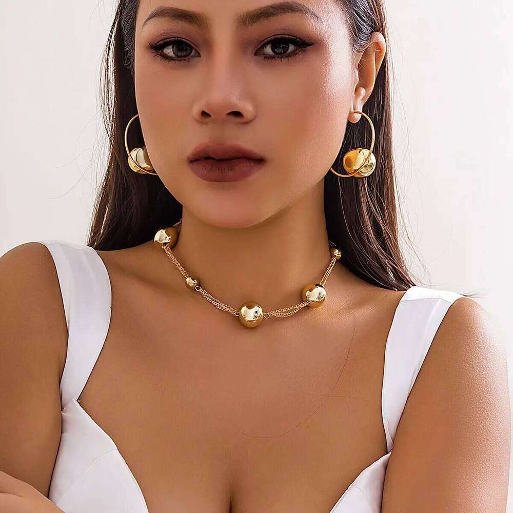 Punk Acrylic CCB Big Ball Bead Necklace Drop Earrings for Women Vintage Chunky Clavicle Chain Grunge Jewelry Set Steampunk Z260313
