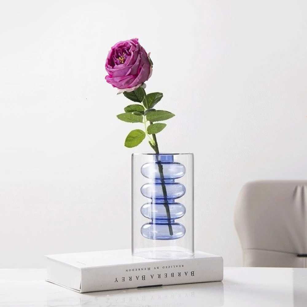 Simple Double-layer Glass Vase for Flower Arrangement Hydroponic Green Plant Vase Wedding Living Home Office Table Decor Y260314