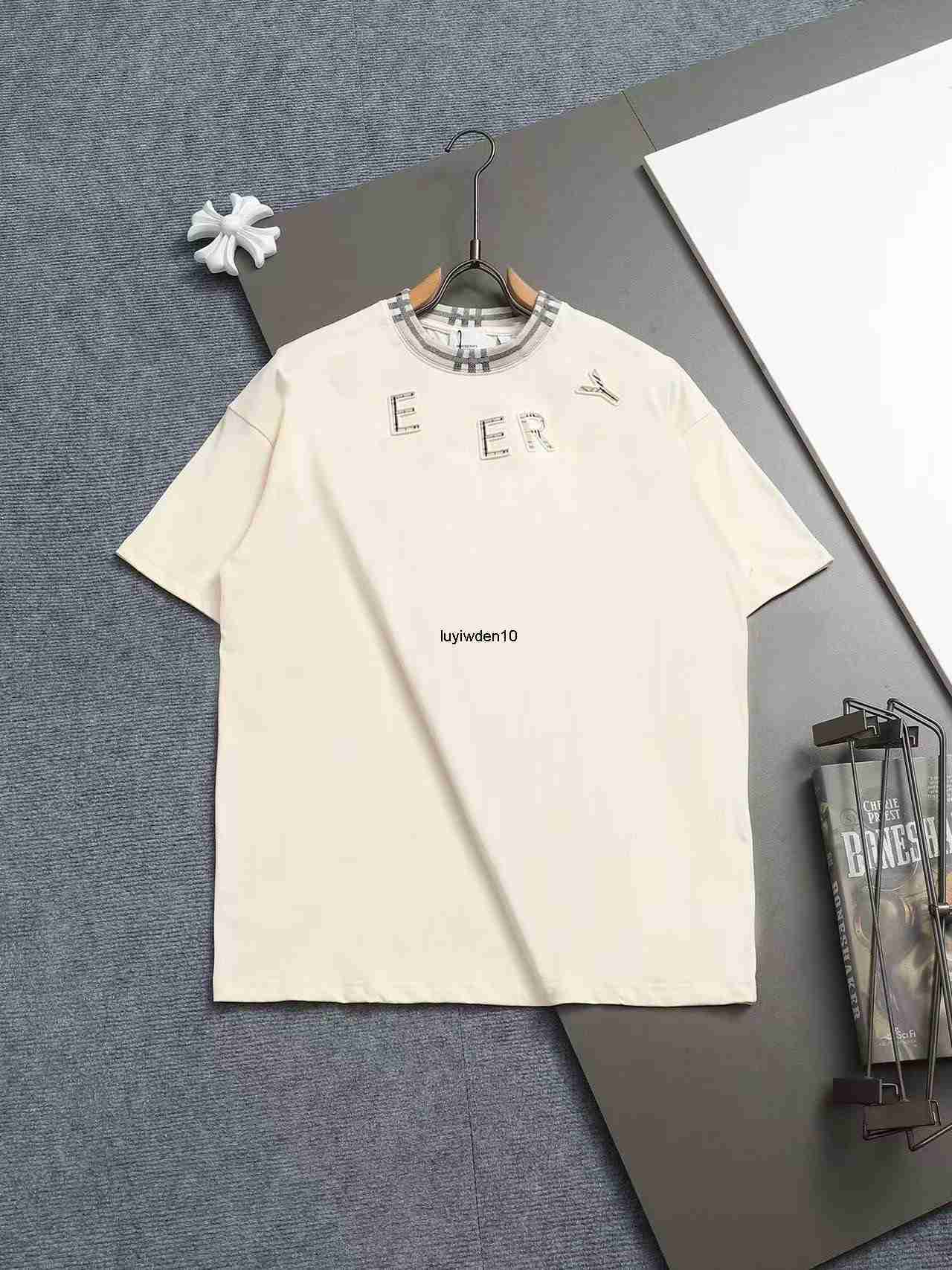Women's T-Shirt Mens T-Shirts Short sleeved T-shirt plaid collar with three-dimensional concave convex letters embossing technology European sizes