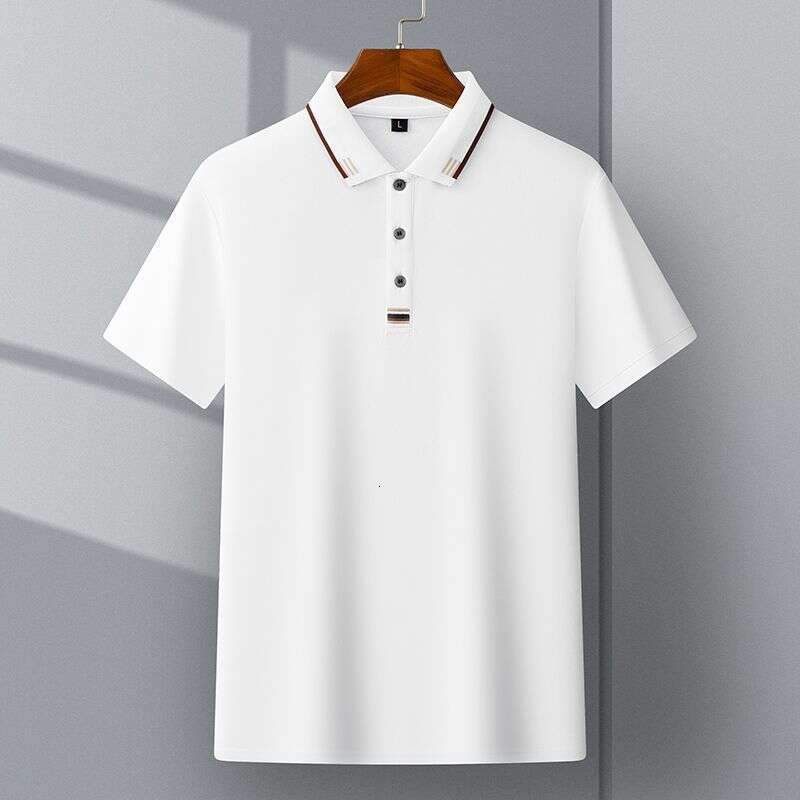 100% pure cotton summer men's short-sleeve POLO shirt, new style T-shirt, loose fit, turn-down collar, red clothing for middle-aged dads