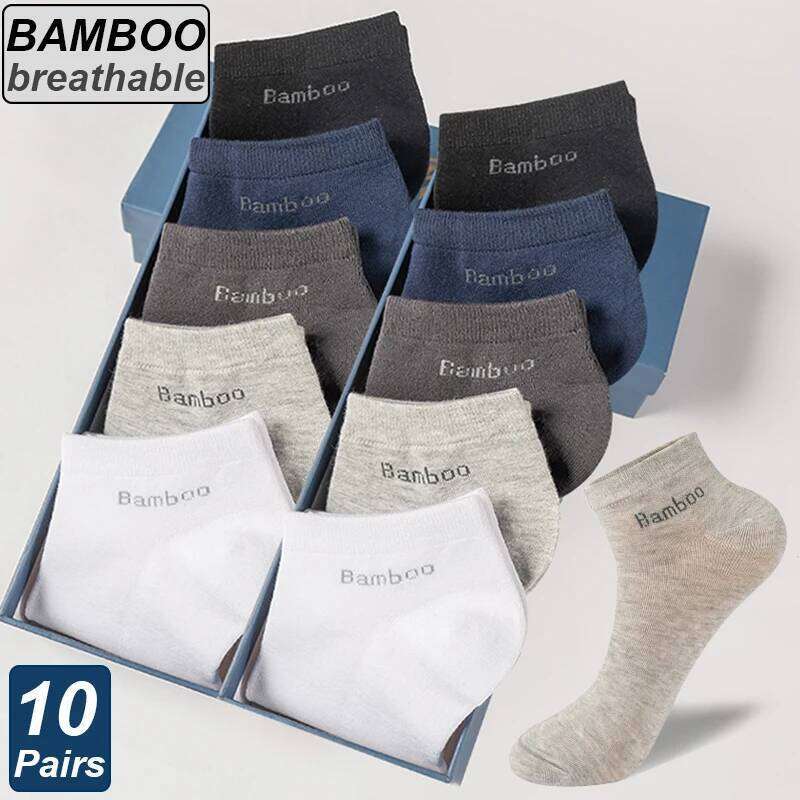 High Quality 10Pairs/Lot Men's Bamboo Fiber Short Casual Breatheable Anti-Bacterial Man Ankle Socks New black busines Z260314