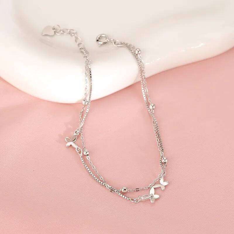 925 Sterling Silver Double Layer Butterfly Bracelet Women Fashion Korean Chain Party Jewelry Gift for Her Z260313