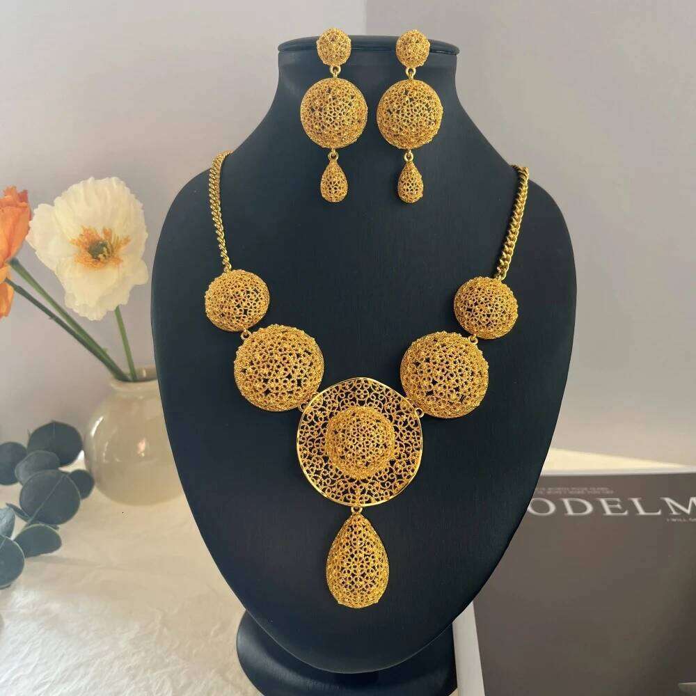 Dubai 24K Gold Color Long Jewelry Sets Wedding African Necklace Earrings For Women Nigerian Indian Bridal Set Party Gifts Z260313