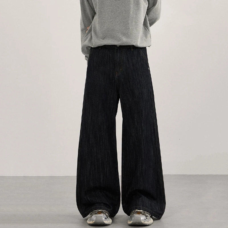 IEFB High Street Mens Denim Pants Solid Color Casual All-match Straight-leg Washing Bottom Loose Male Wide Leg Jeans 9X1447 260311