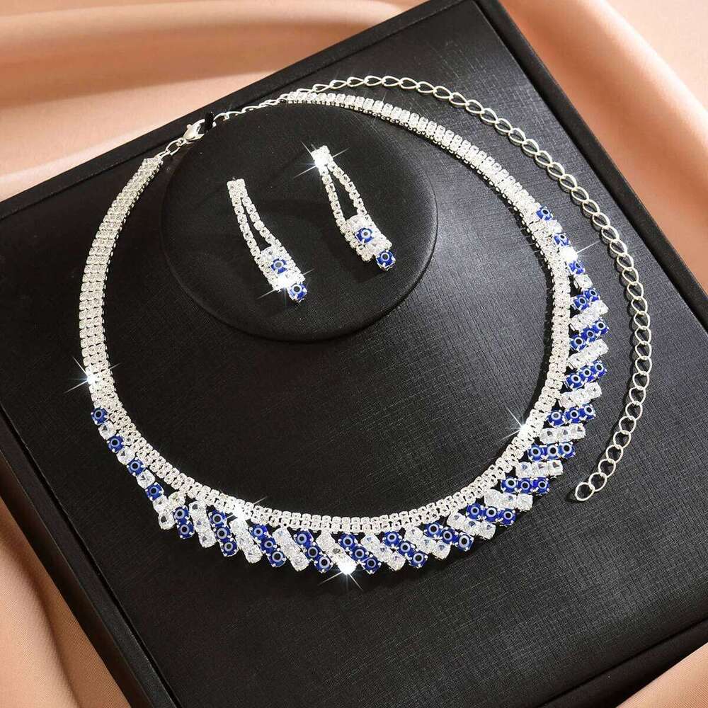 Design sense, trendy and innovative, super sparkling bare diamond necklace, earrings, two-piece set with accessories Z260313