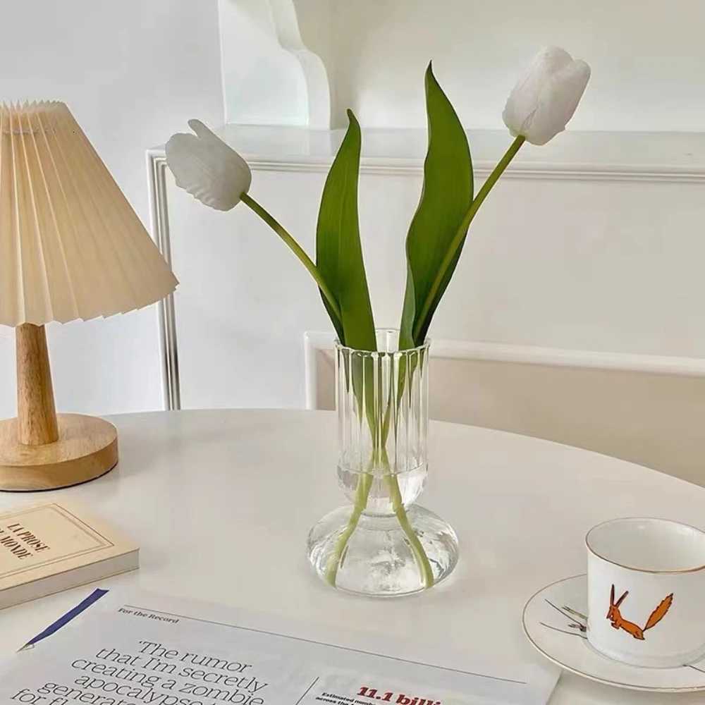 Nordic Creative Glass Vase Simple Transparent Vase Water Nourishing Flower Arrangement Living Room Decoration Modern Home Decor Y260314