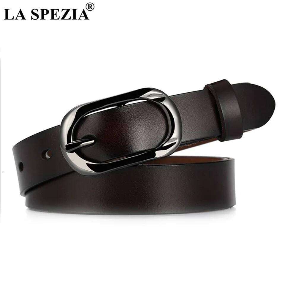 LA SPEZIA Genuine Women Burgundy Pin Buckle Female Vintage Brand Real Leather Ladies Classic Belt For Jeans Z260226