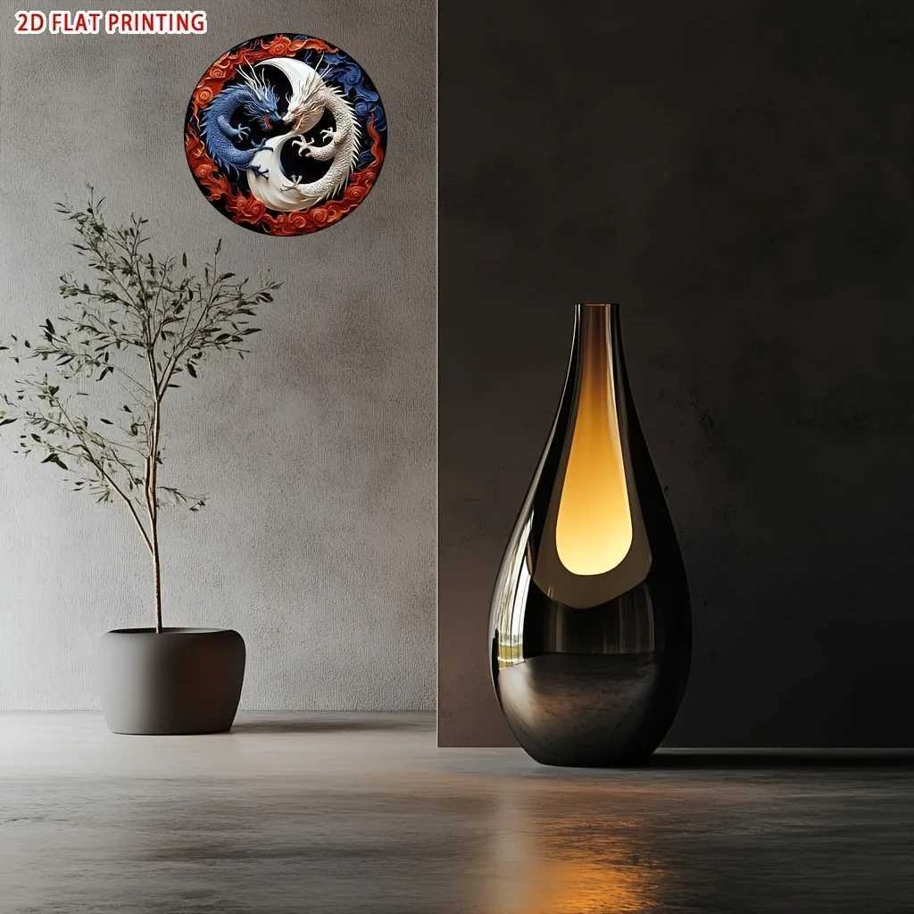 YIN Yang Dragon Metal Wall Art Decor 8x8 Inch Round Aluminum Sign for Home Garden Office Cafe Festival Holiday Gift D260314