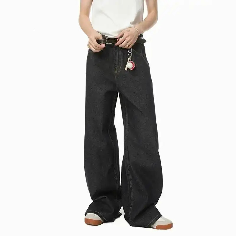 IEFB Mens Straight Denim Pants Cleanfit Solid Color Korean Version Wide Leg Versatile Casual Jeans Trend Autumn 9C1519 260311