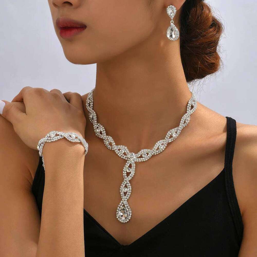 4 pieces of women's fashionable and trendy water drop earrings with necklaces, bracelets, jewelry sets, banquet accessories Z260313