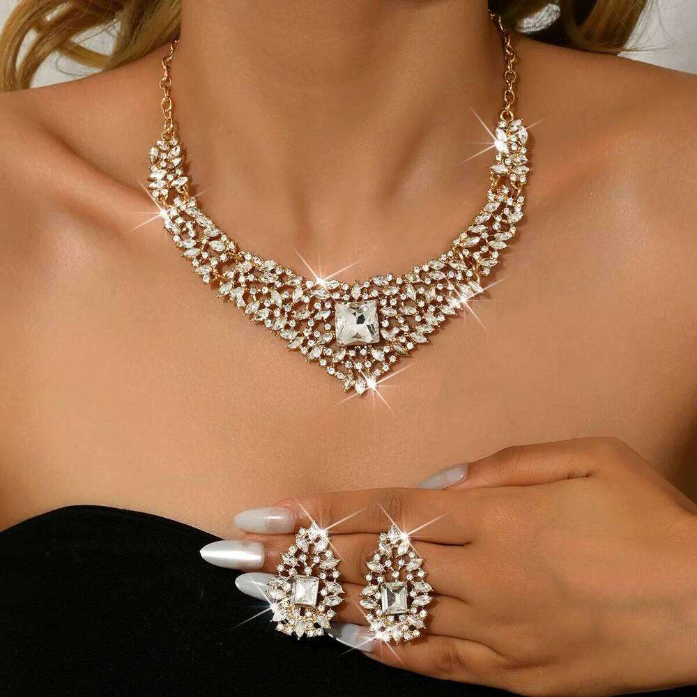 Vintage Royal Style Gold-Plated Red Gem Necklace Earrings Set - Women's Party Wedding Evening Prom Statement Jewelry Gift Z260313