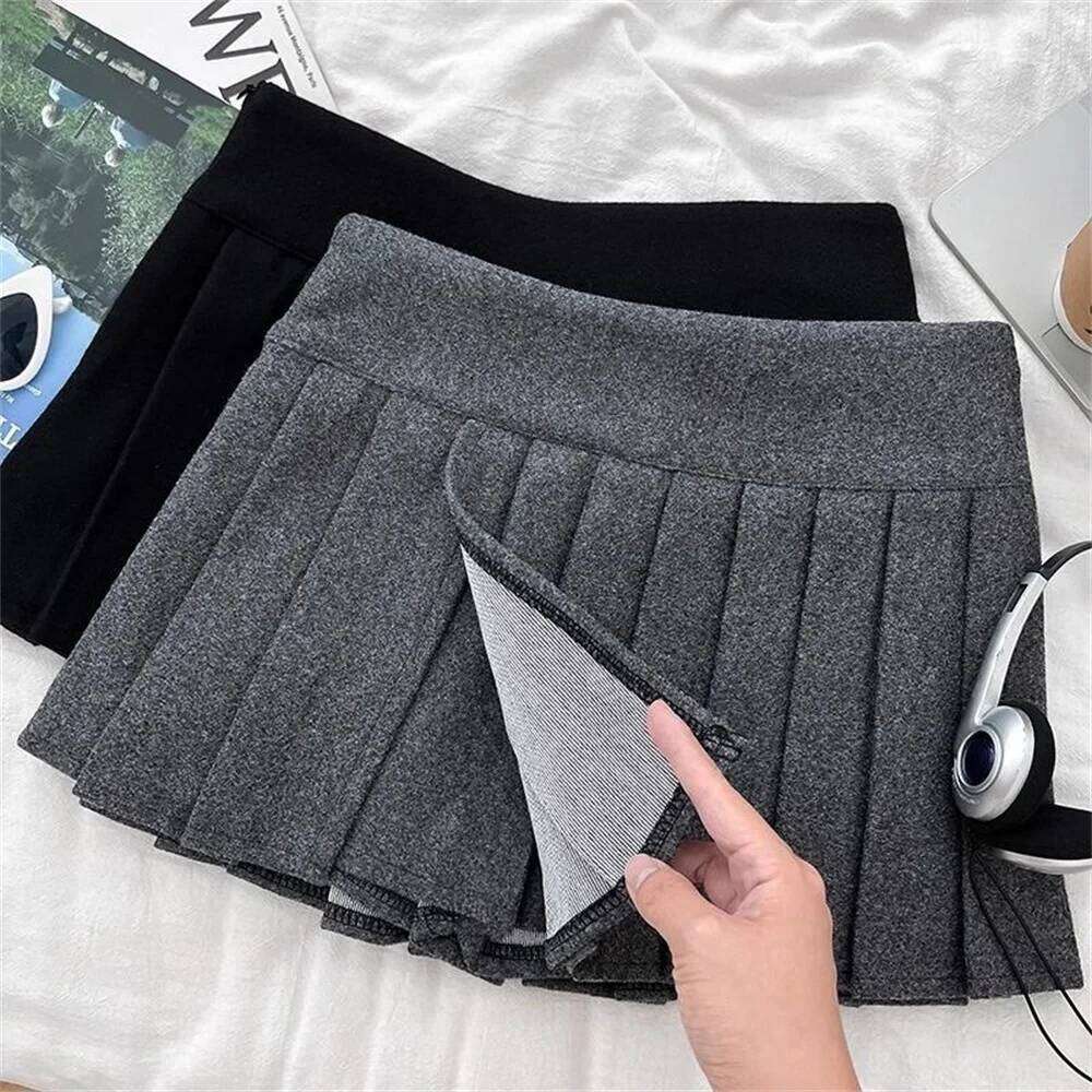 Women Solid New Vintage High Waist Belt A-line Slim Bodycon Skirt Spring Autumn Simple Office Ladies Mini Skirts Z260314