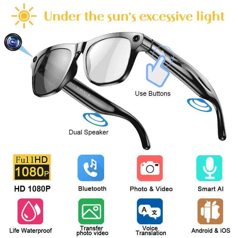 AI Smart 4K HD Photochromic Video Recording Wireless Bluetooth Call Glasses Voice Assistant Music Translate