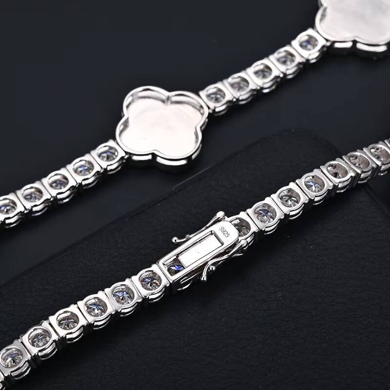 925 Sterling Silver Clover Moissanite Tennis Chain Bracelet and Necklace 5mm Pass Diamond Test Fashionable for Men and Women