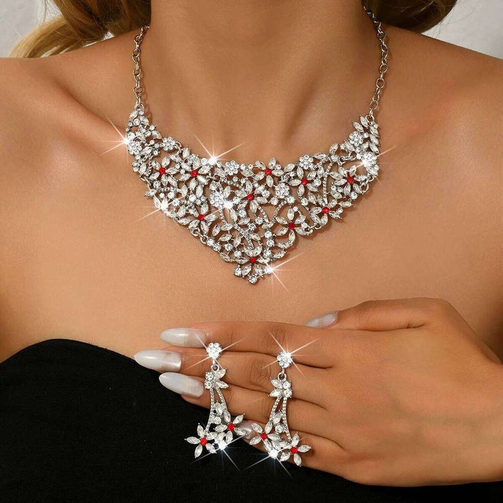 European and American popular retro necklace women's 2-piece set, leaf flower personalized fashion jewelry accessories Z260313