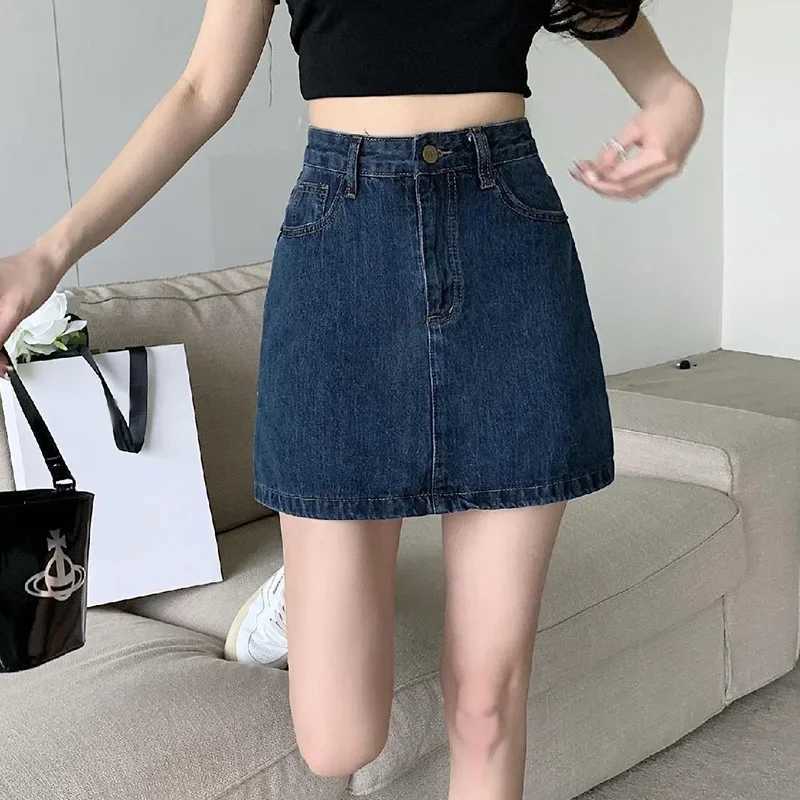 Summer Lady Classic High Waist Blue Skirt Hot Sale Women Thin A-line Dress s Vintage Fashion Solid Denim Short Skirt M260314