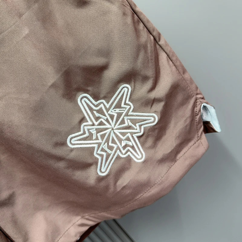 Nylon Fabric Embroidery Snowflake V-shape Shorts Men Women Mesh Quick Dry Brathable Black Brown Green Gray Shortpant 260311