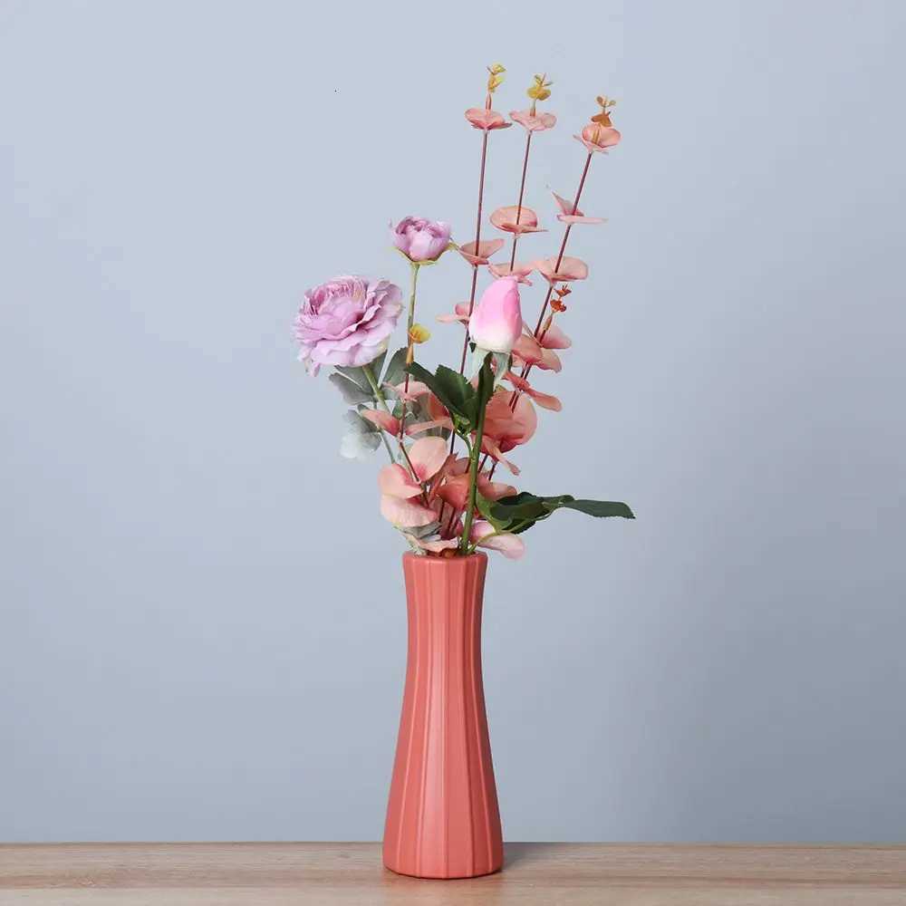 Modern Flower Vase Home Decoration Flower Arrangement Living Room Plastic Nordic Style Imitation Ceramic Flower Pot Y260314