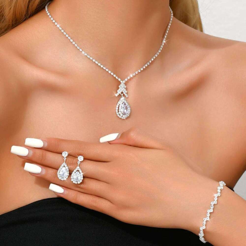 European and American delicate water droplets, diamond necklace, earrings, bracelet, three piece set for women Z260313