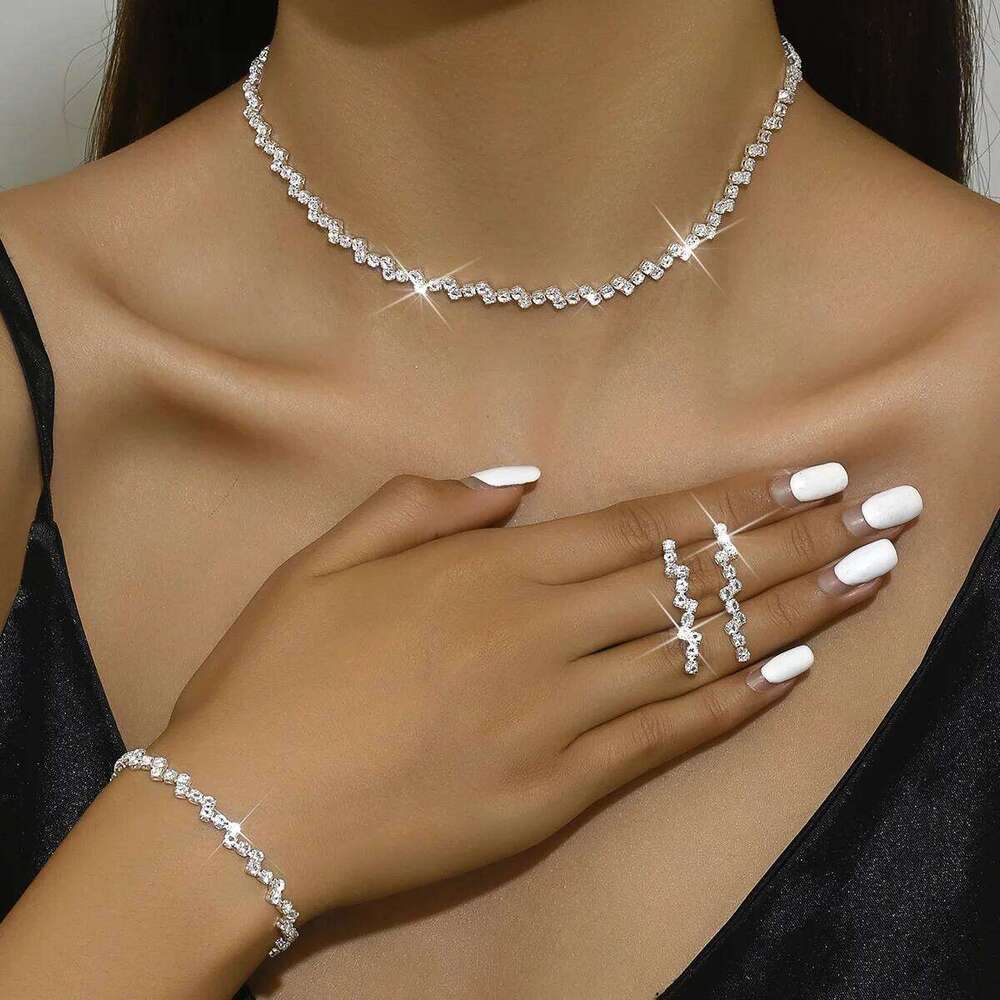 BLIJERY Wave Style for Women Claw Chain Zircon Choker Necklace Earrings Bracelet Bridal Wedding Party Jewelry Sets Z260313