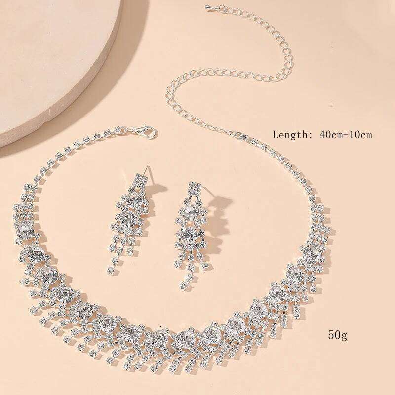 FYUAN New Style Geometric Rhinestone Earrings For Women Pearl Necklace Wedding Bride Jewelry Sets Accessories Z260313