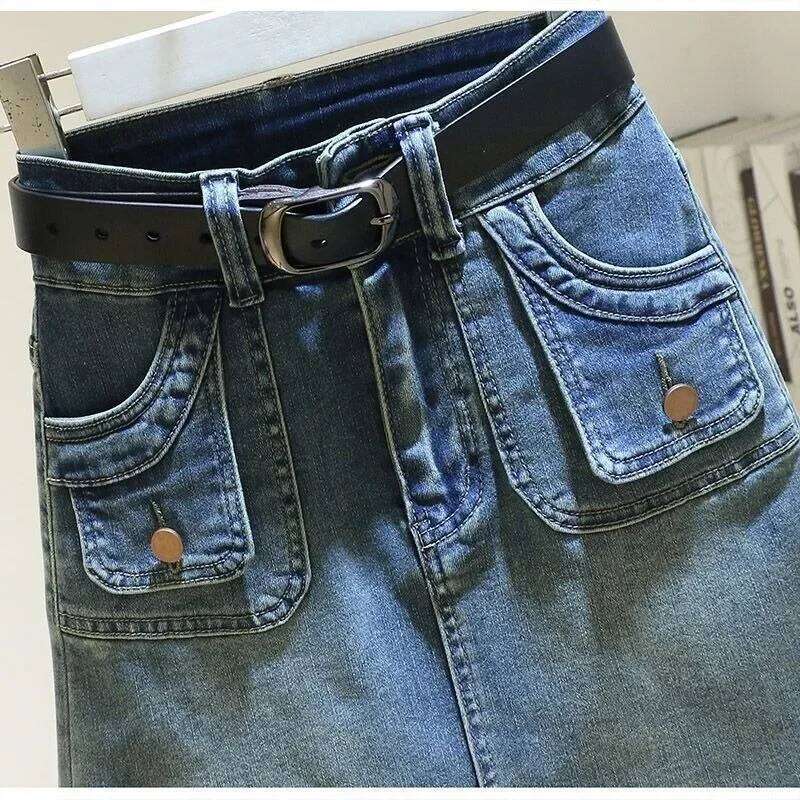 Women's Denim Skirt Zipper Blue High Waist Short Coquette Mini with Pocket Female Jeans Skirts Tight Gyaru Sexy Wrap Premium V Z260314